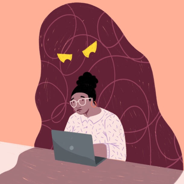Illustration of overcoming imposter syndrome and building confidence on stage